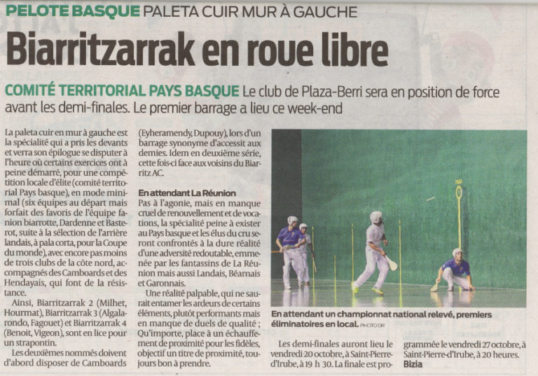 Lire la suite à propos de l’article Championnat Paleta Cuir Mur à Gauche